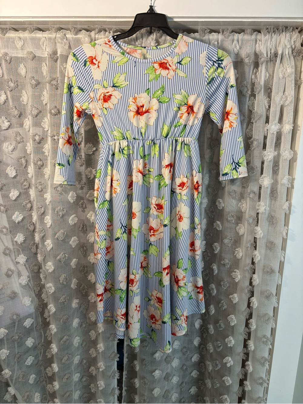 Pomelo Blue-White Stripe Dress with Orange Floral Print